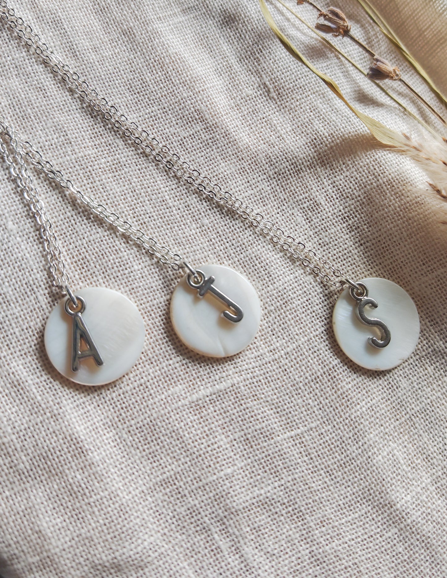 Initial Pearl coin silver plated necklaces