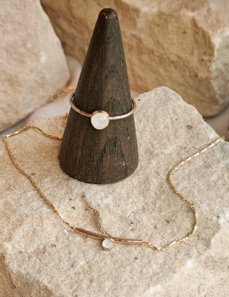 Dainty gold filled moonstone ring