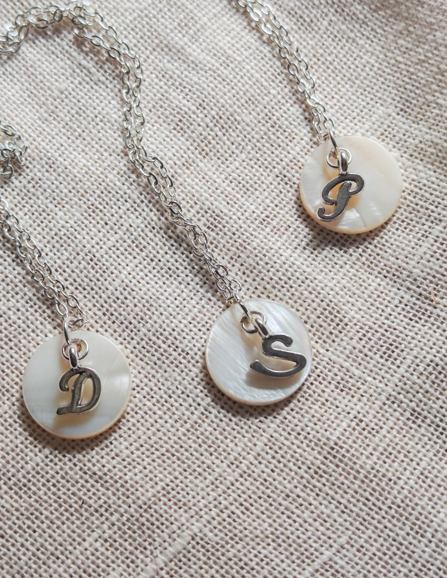 Initial Pearl coin silver plated necklaces