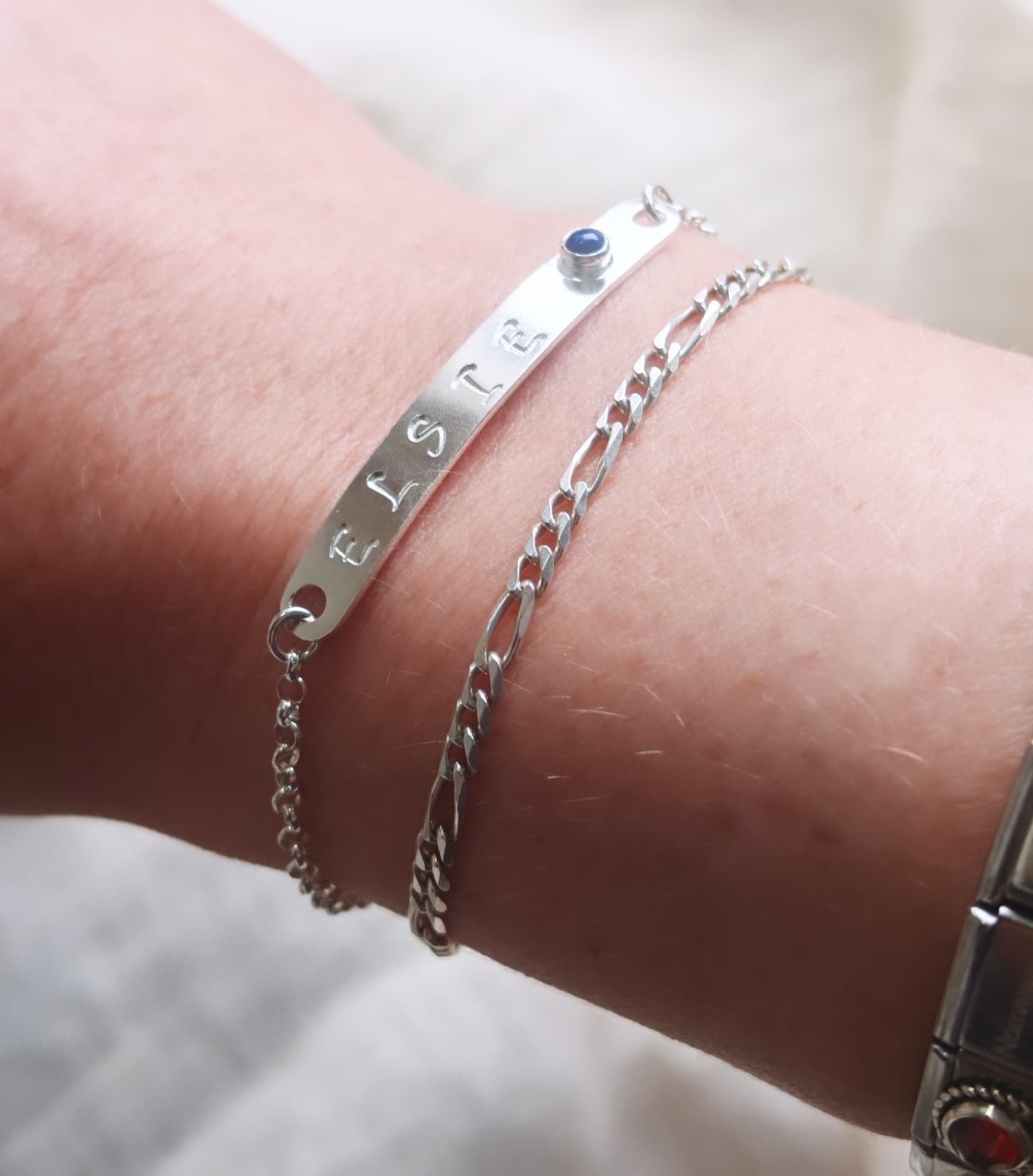 Name and birthstone tag bracelet