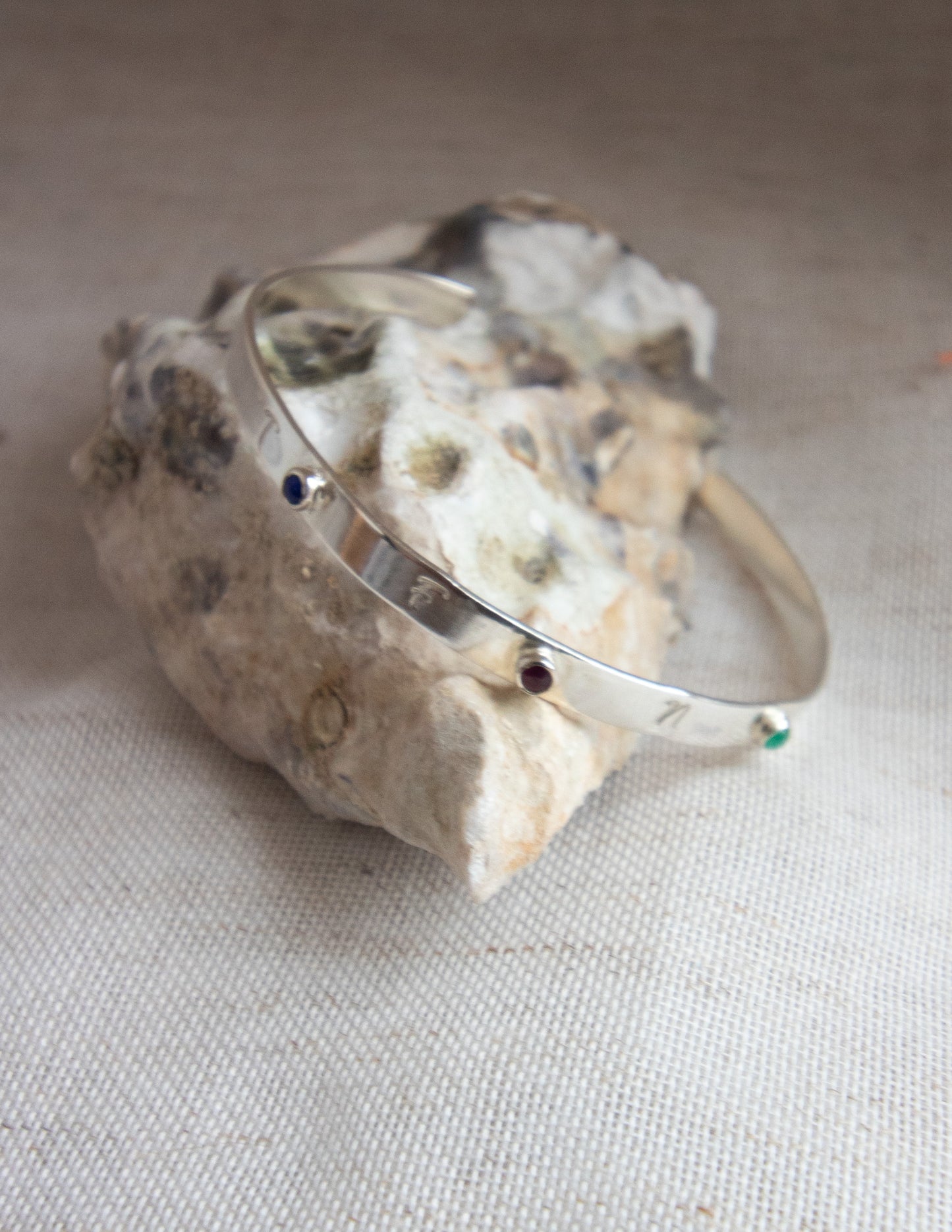 Initial, birthstone cuff bangle