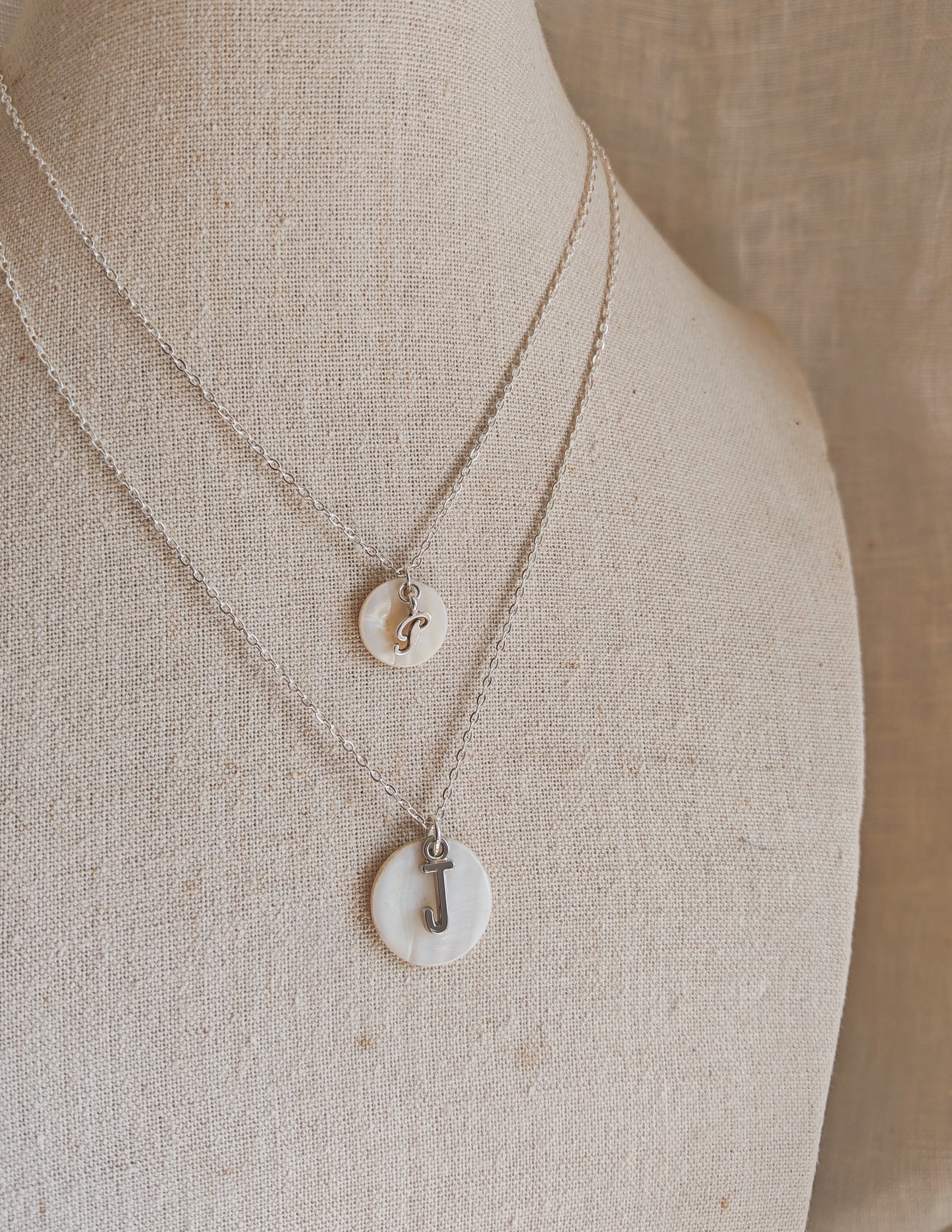Initial Pearl coin silver plated necklaces
