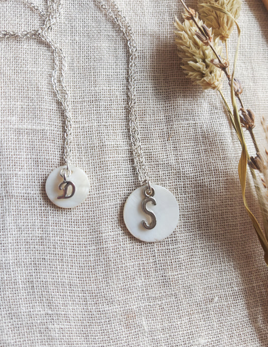 Initial Pearl coin silver plated necklaces