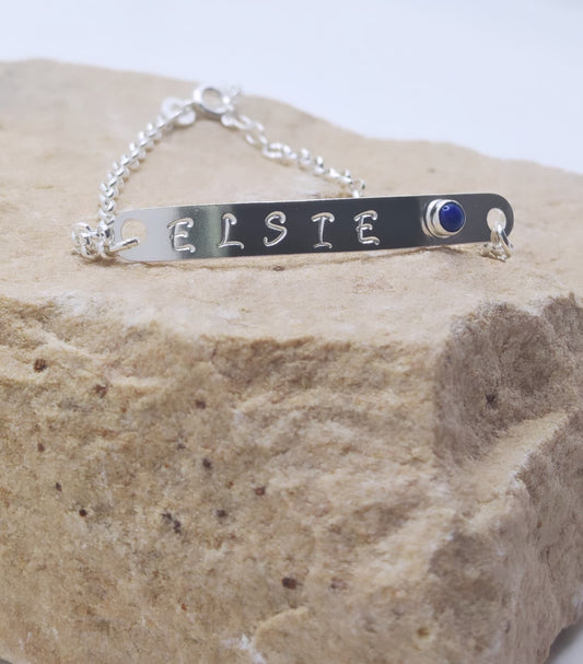 Name and birthstone tag bracelet