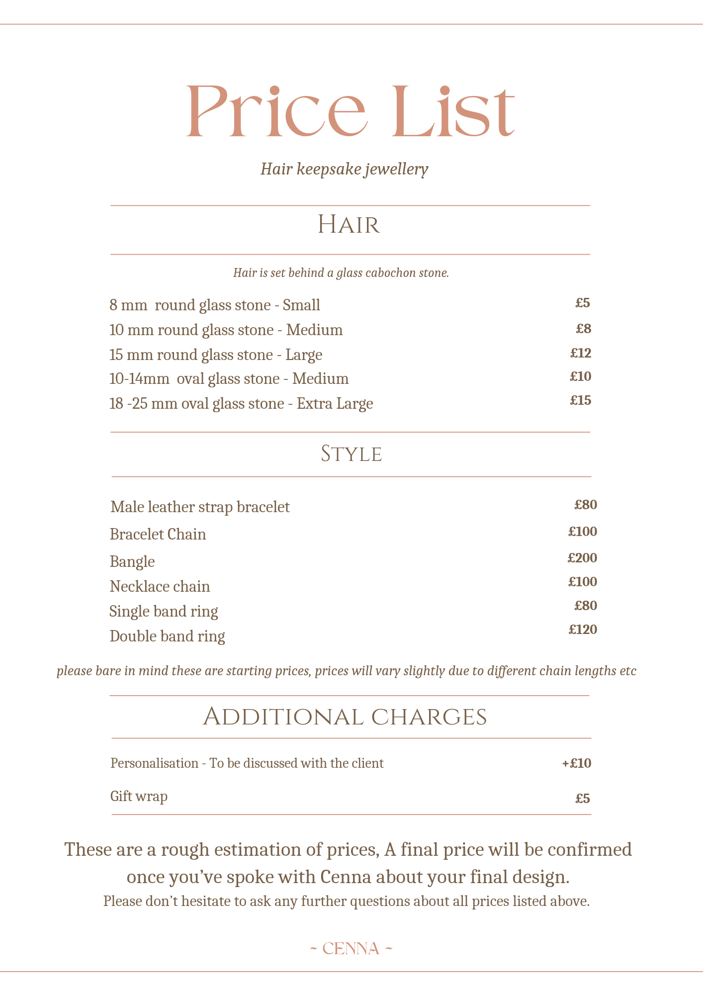 Custom Hair keepsake jewellery (deposit)