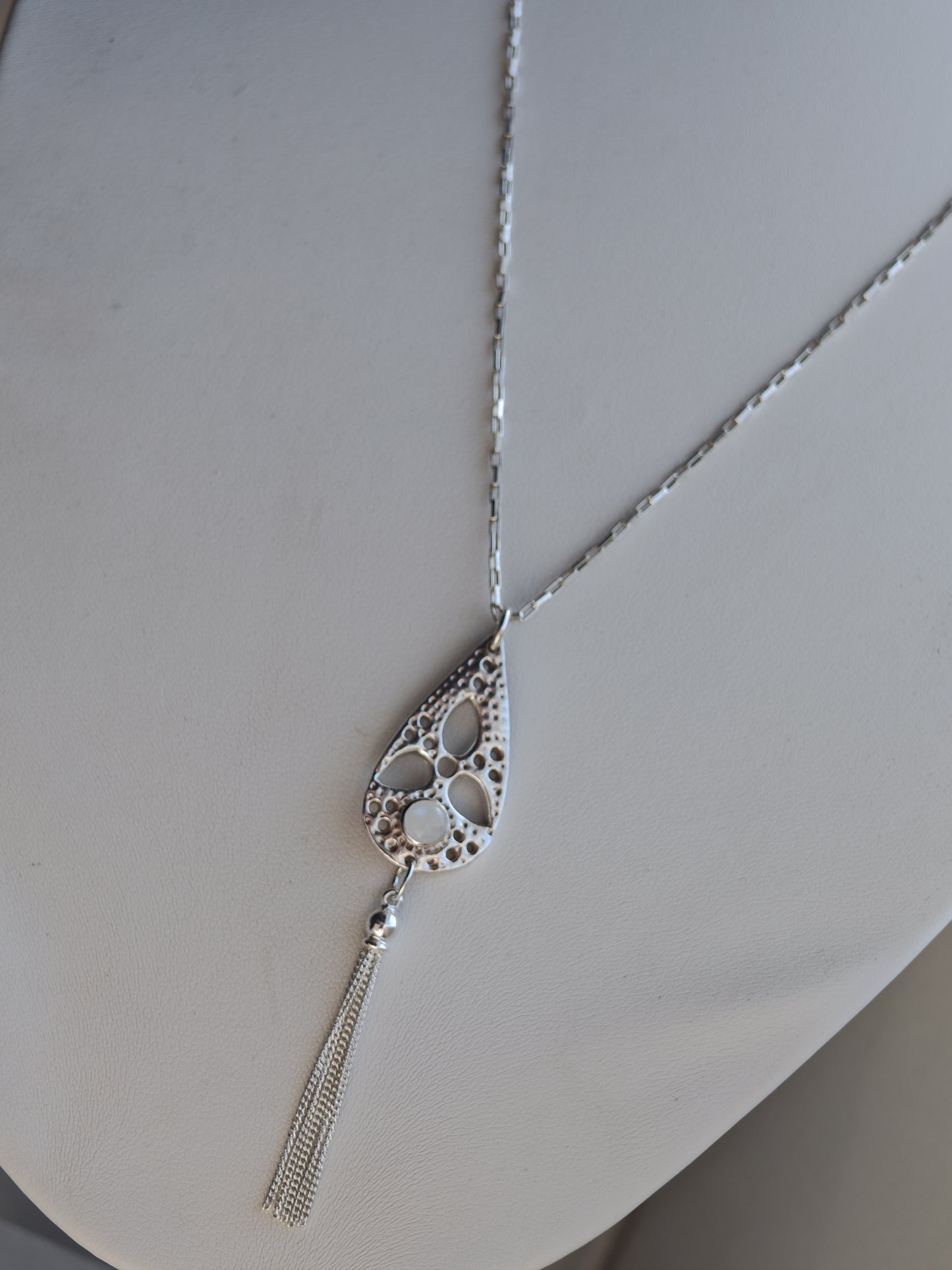 Aurora moonstone long chain tassel necklace