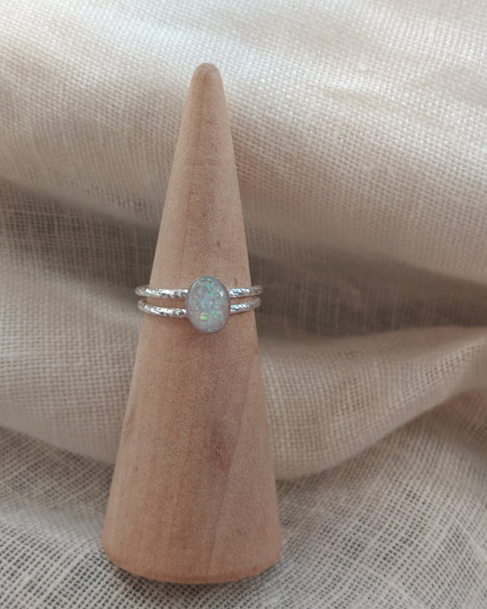 Crushed opal, oval double band ring