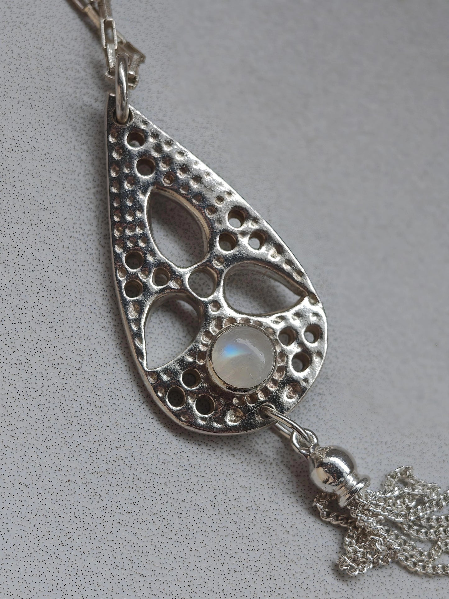Aurora moonstone long chain tassel necklace