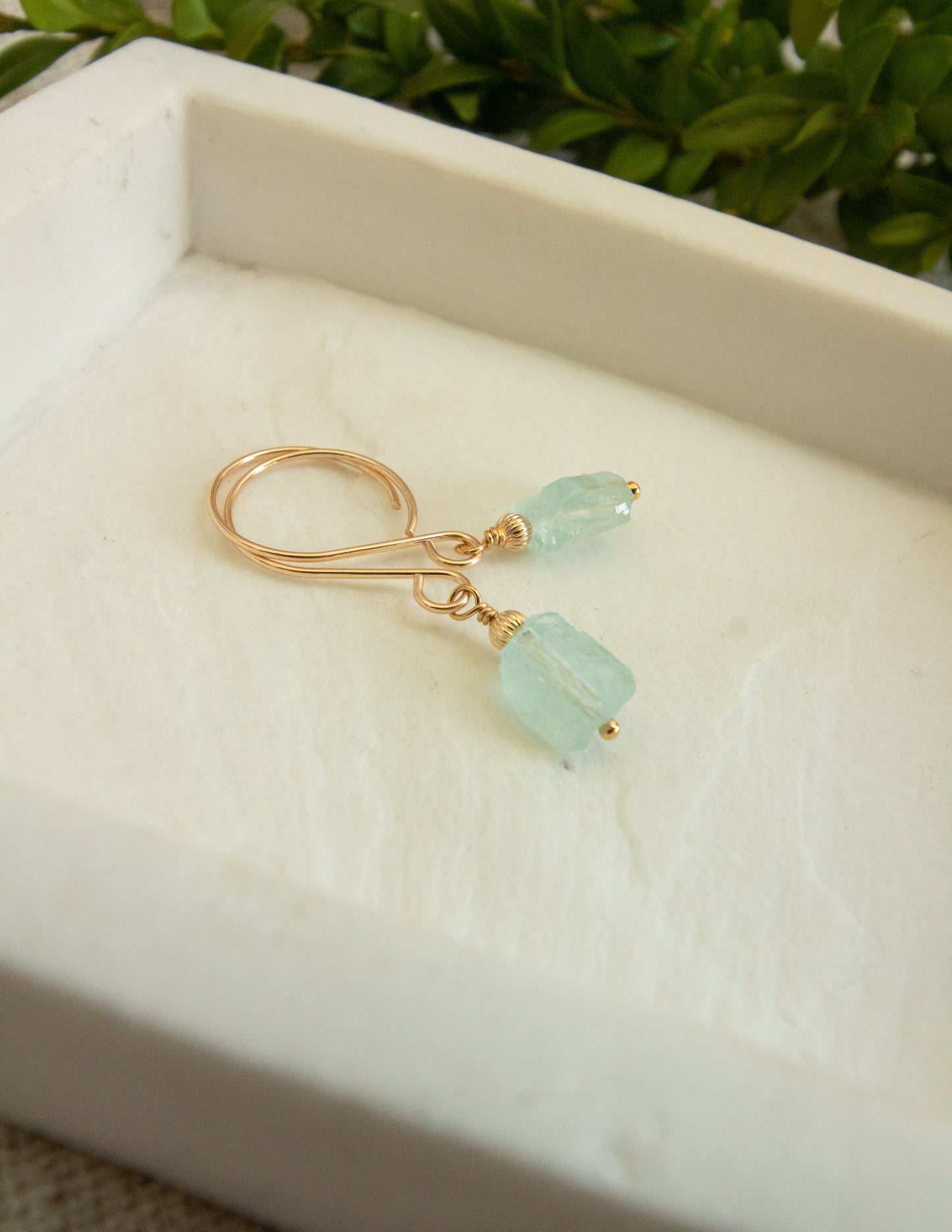 Aquamarine crystal gold filled earrings
