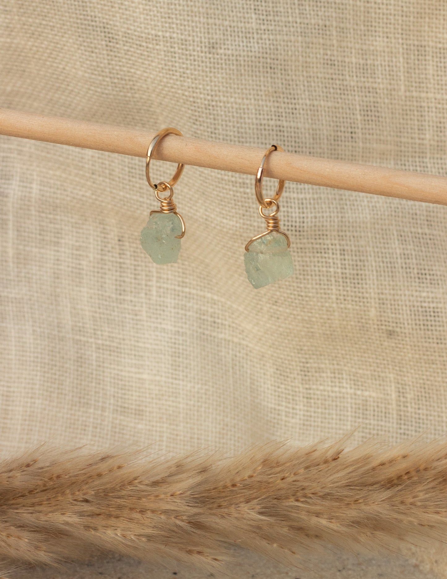 Small Aquamarine crystal Goldfilled hoops