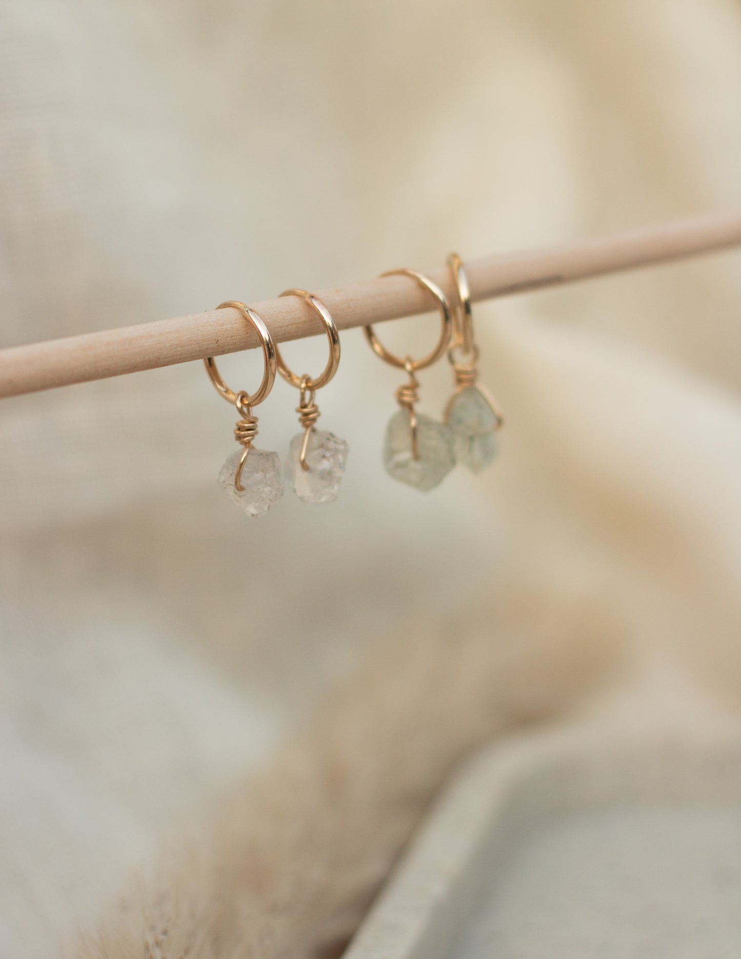 Small Aquamarine crystal Goldfilled hoops