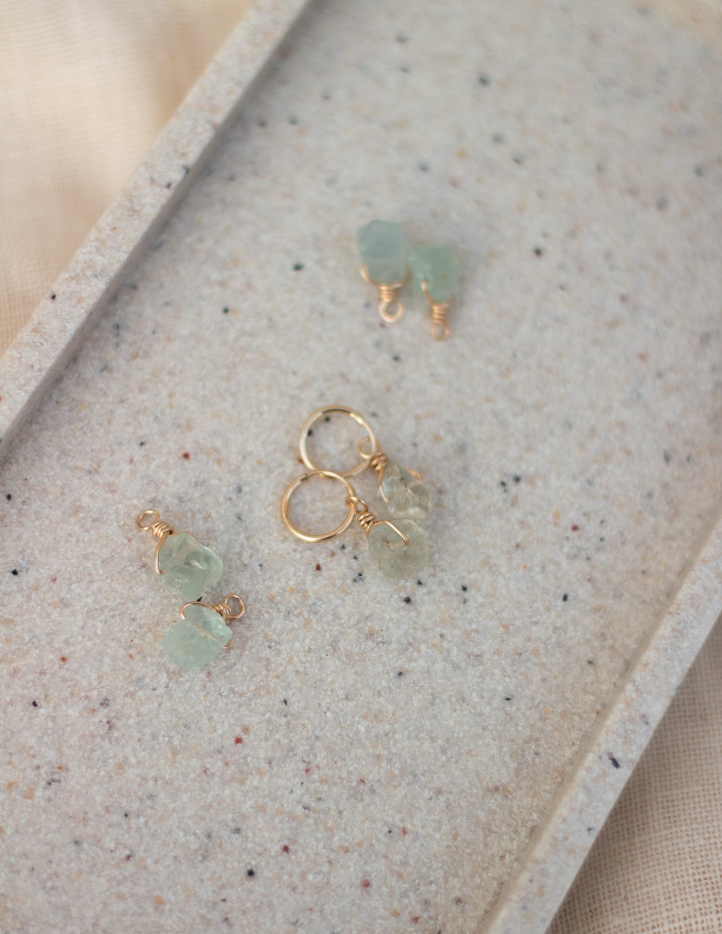 Small Aquamarine crystal Goldfilled hoops