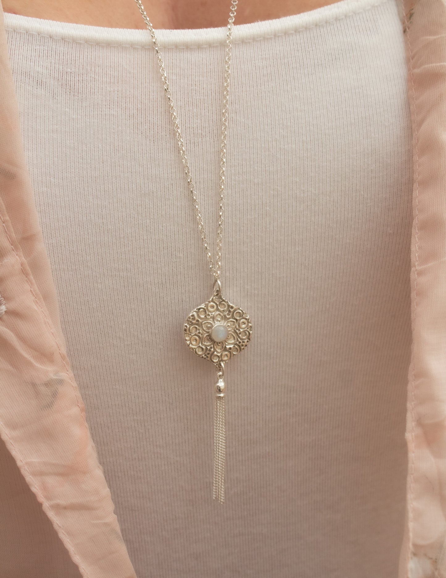 Ogee tassel long chain necklace