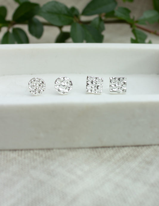 Round Hammered circle and square studs