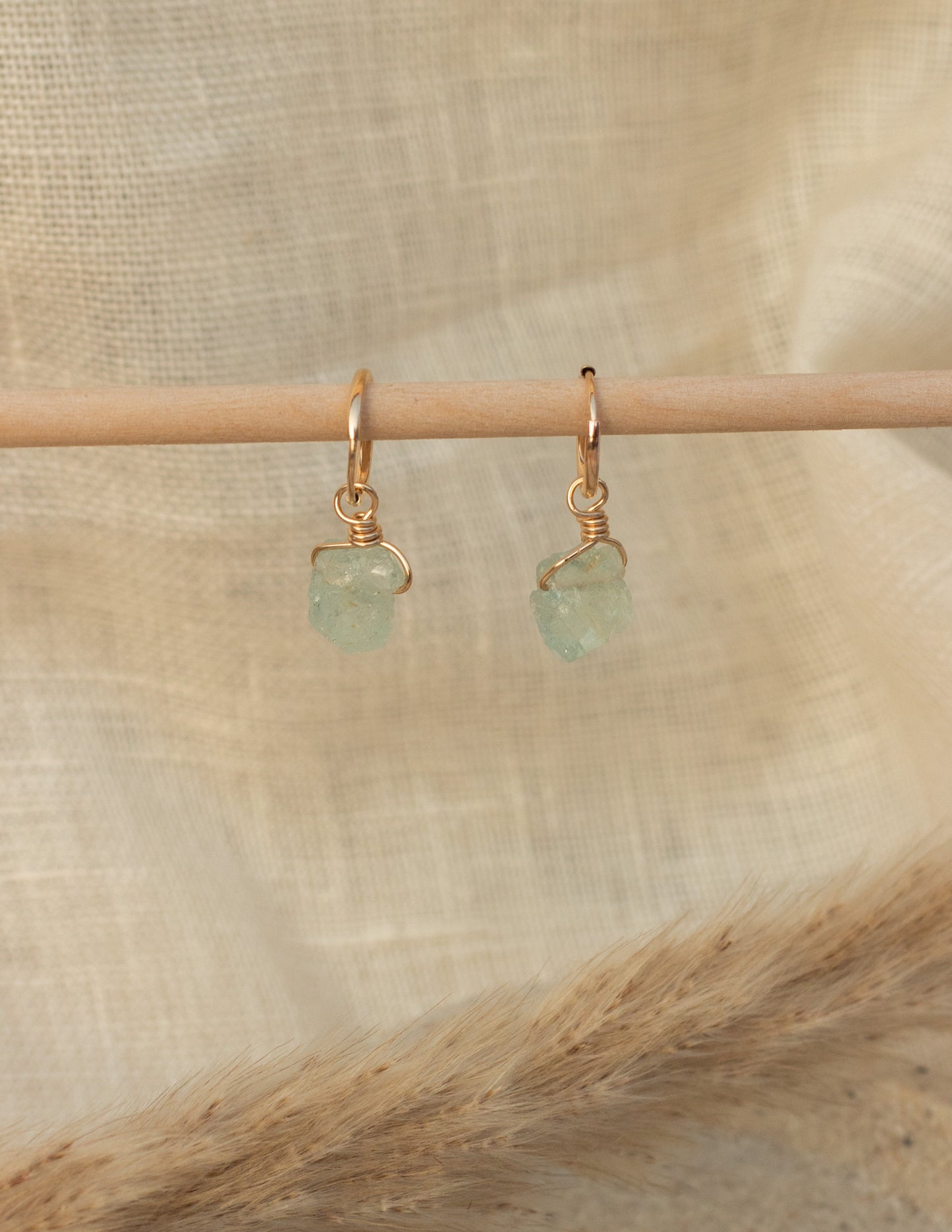 Small Aquamarine crystal Goldfilled hoops