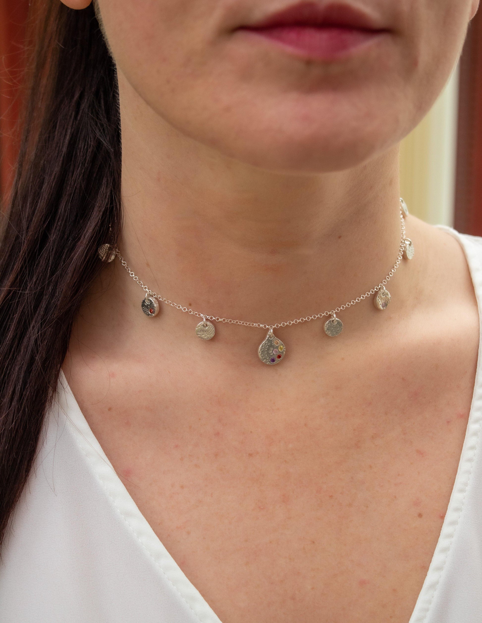 Multi colour teardrop disc necklace - BlossomJewellery